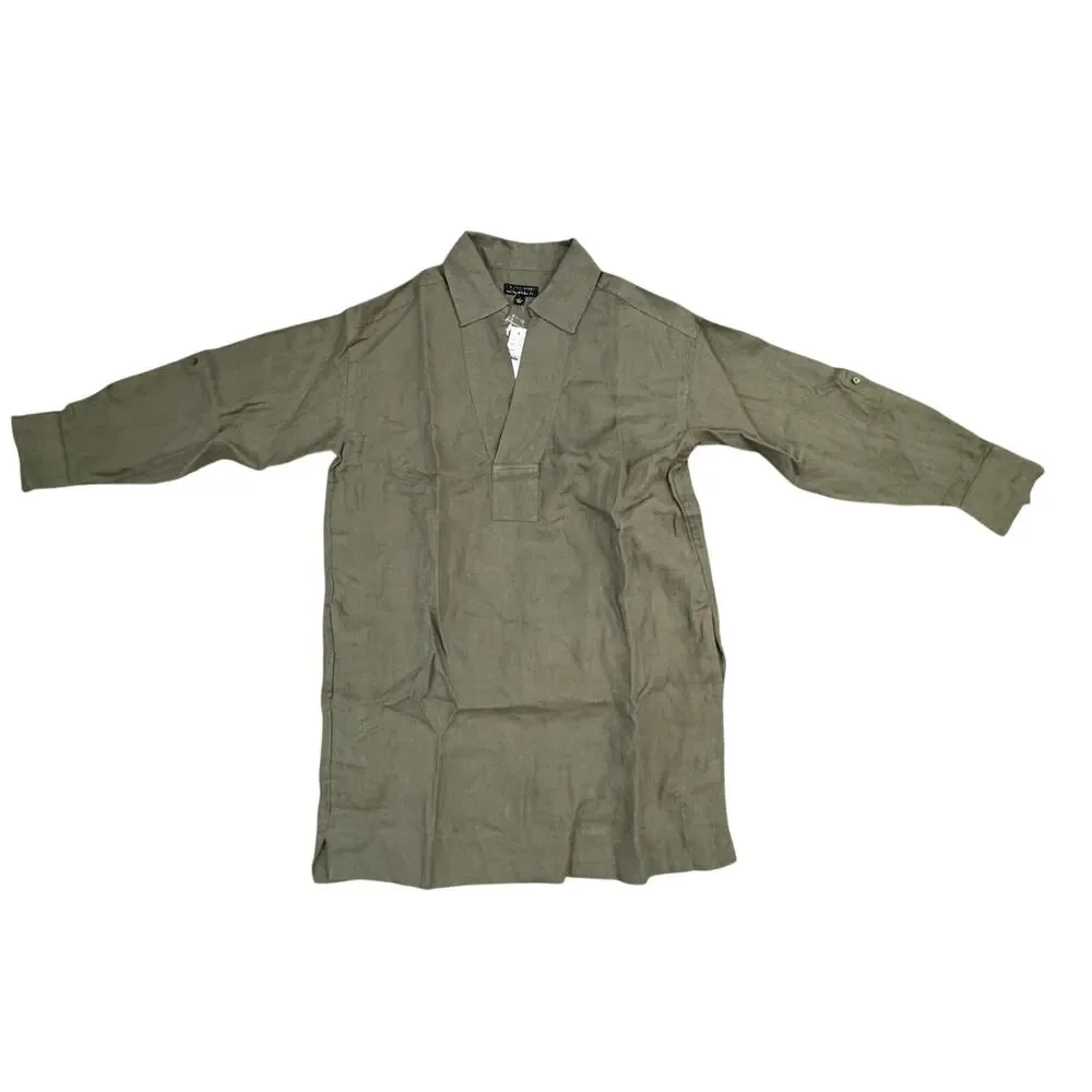 J.Crew Boho Casual V Neck Popover Mini Dress Linen Green S